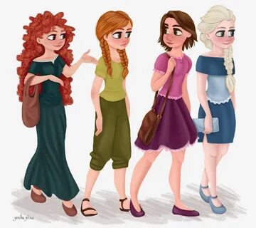 Digital drawing of Disney's Merida, Anna, Rapunzel and Elsa.