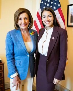 Nancy Pelosi with Rep AOC at the Speaker's Room (cropped).jpg.