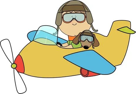 Boy and Dog Flying an Airplane Clip Art - Boy and Dog Flying