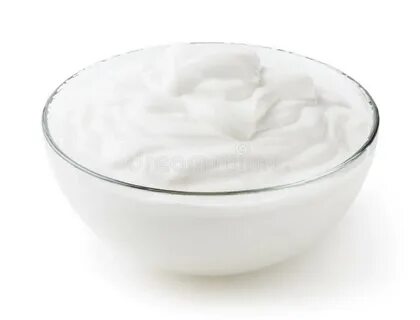 Sour Cream in Glass Bowl Isolated on White Stock Photo - Ima
