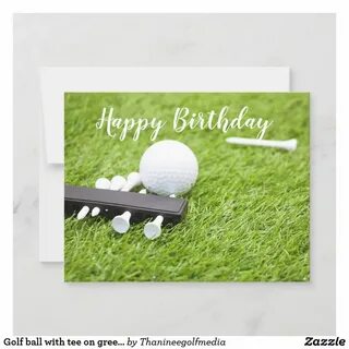 Golf ball with tee on green grass birthday card Golf birthda