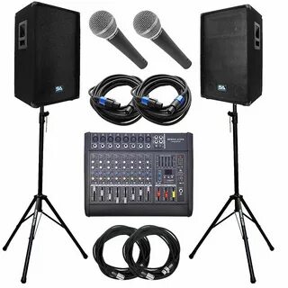 Seismic Audio Landslide8-PKG4 Complete PA Package w/ Mixer, 