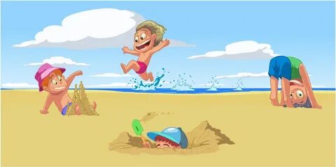 Cartoon children summer beach vector Free Vector / 4Vector K