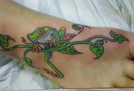 Frog n green vine tattoo on right foot - Tattoos Book - 65.0