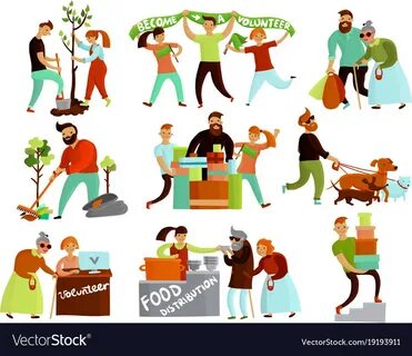 Volunteering situations cartoon collection Vector Image
