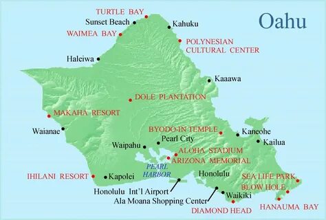 Oahu tour of 180 km Oahu map, Oahu, Honolulu waikiki