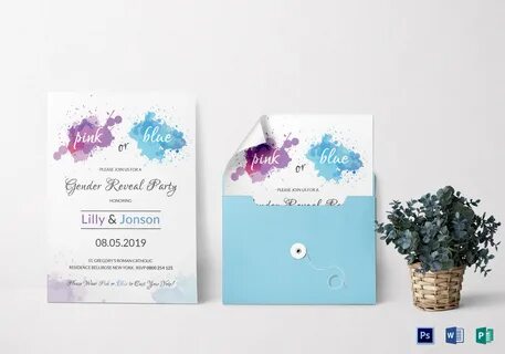 Watercolor Gender Reveal Invitation Party Design Template in