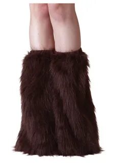 Unisex Boot Covers Leg Warmers - Brown Wolf Faux Fur with Hi