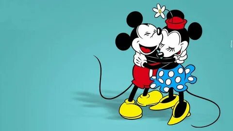 Minnie Mouse And Mickey Mouse With Long Tail In Blue Backgro