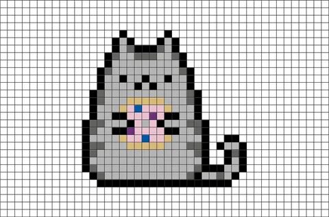 Pusheen with Donut Pixel Art Pixel art grid, Pixel art patte