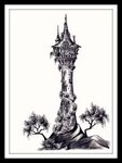 Disney's Tangled Tower 8.5 x 11 Ink Drawing Art Print Art dr