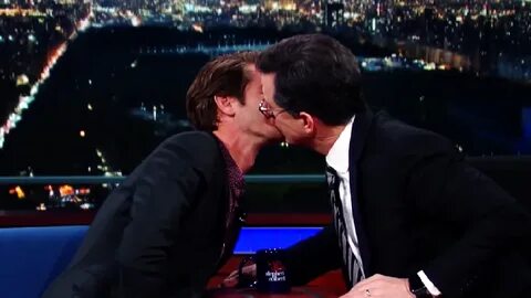 Andrew Garfield gave Stephen Colbert a big kiss on the mouth