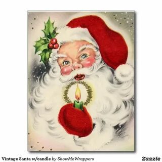 Vintage Santa w/candle Holiday Postcard Zazzle.com Santa chr