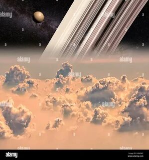 Saturn and Titan Stock Photo. exoplanet Stock Photo. 