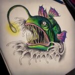 Awesome Angler Fish Tattoo Drawing By UUU123447