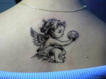 Lovely Baby Angel With Earth Globe Tattoo On Back