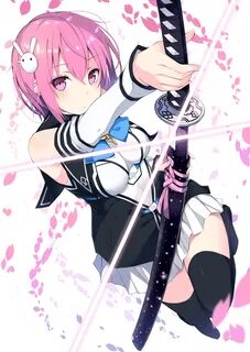 #1208709 katana, pink eyes, simple background, sword, anime 