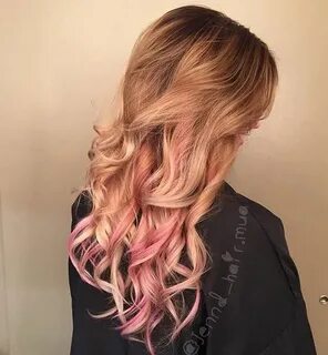 Shadow root blonde with pink peekaboos! Gradient hair, Pink 
