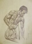 Original Artwork Pencil Drawing Male Nude Man On Paper# 16-6