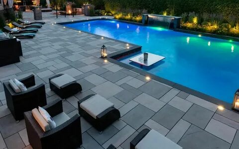 Contemporain Techo-Bloc Pool patio designs, Pool landscaping