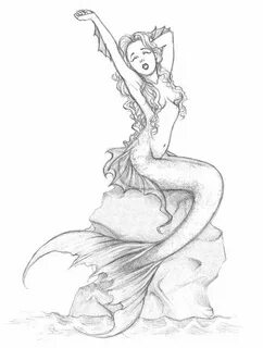 Mermaid on Rock Mermaid sketch, Beautiful mermaid drawing, M