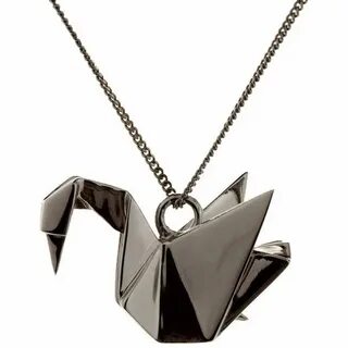 Origami Jewellery - Swan Necklace Sterling Silver Gun Metal 