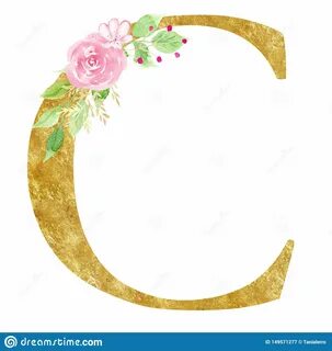 Capital C Letter with Flowers Raster Illustration Stock Illu