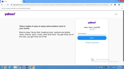 How to fill up the username and password fields in yahoo log
