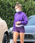 HAILEY BIEBER in a Purple Nike Gym Outfit Out in Beverly Hil