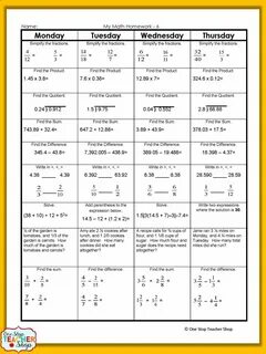 5th Grade Math Homework or Math Morning Work. Common Core Al