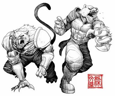 werecat and werebear by Wenart Animal sketches, Character ar