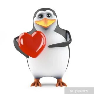 Sticker Cute penguin holds a heart - PIXERS.CA