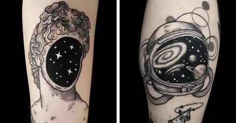 Stars Collide in These Surreal Black and White Tattoos