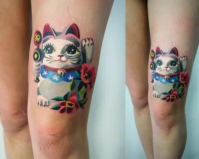 Maneki Neko by Sasha Unisex Lucky cat tattoo, Watercolor cat