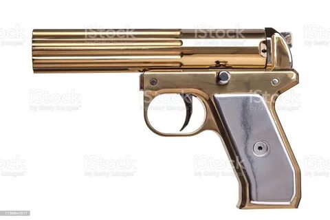 Gold Signal Flare Gun Isolated On White Background - Fotogra
