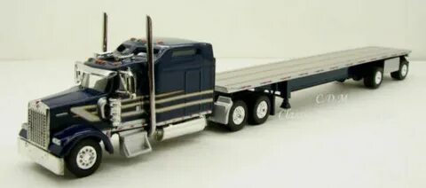 Black w Red Kenworth W900L Spread Axle Flatbed Trailer TONKI