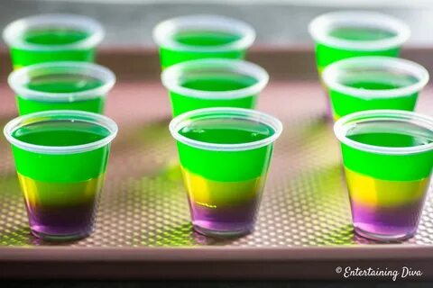 This purple, gold and green Mardi Gras jello shots recipe is