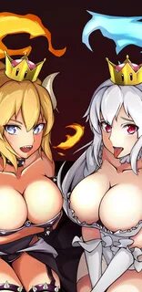 bowsette and princess king boo (mario and 2 more) drawn by f