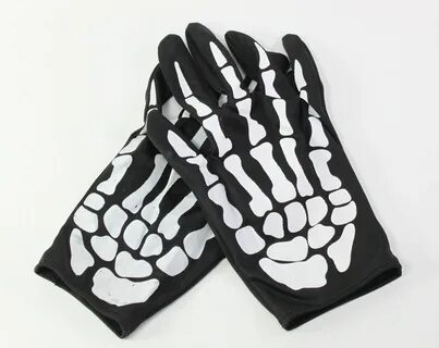 one Size, White Gotd Skull Bone Full Finger Gloves Halloween