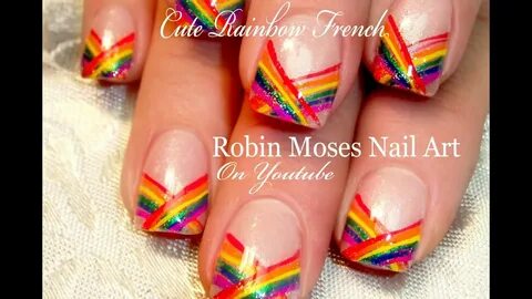 Cute Rainbow Nails Easy Chevron French Tip Nail Art Design -