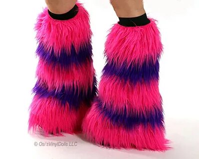 Hot Pink Purple Fluffies Cheshire Cat Rave Furry Leg Warmers