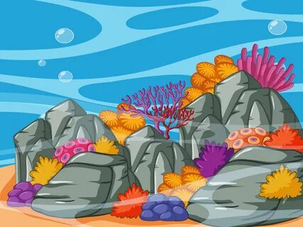 Underwater scene with coral reef and rocks 369435 Vector Art