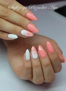 Oval nails, Peach nails, Nail art