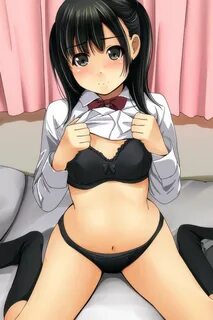 Safebooru - 1girl black bra black eyes black hair black legw