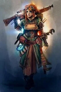 Female Elf Artificer / gunslinger for DnD or PAthfinder Stea