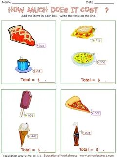 How Much Does It Cost? Worksheet for 1st - 2nd Grade Lesson 