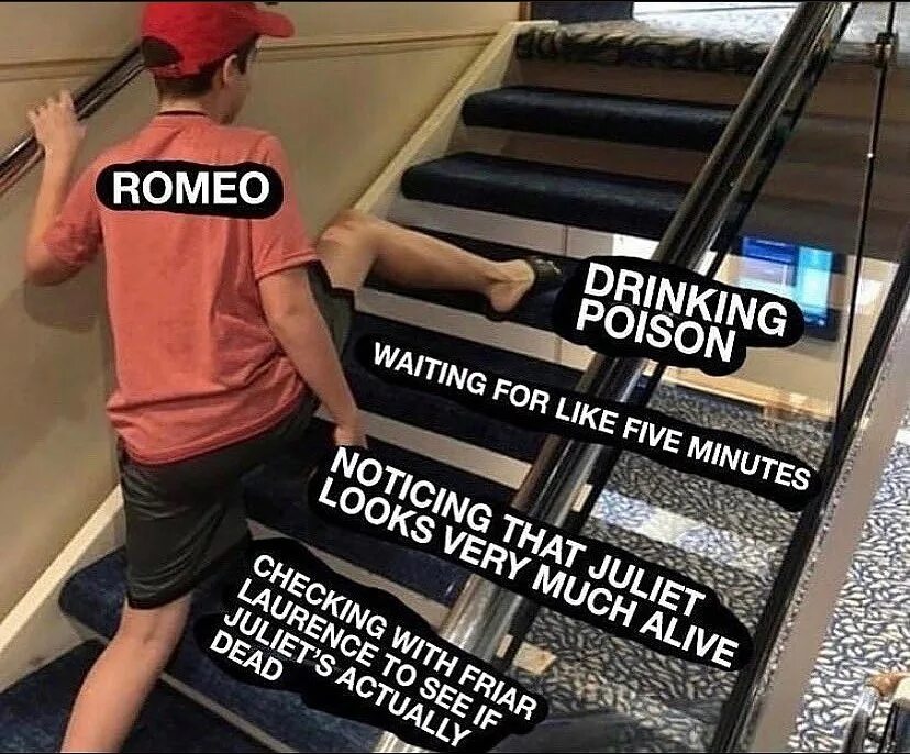 The joke here shows a guy labeled as Romeo and in the image he’s stepping o...