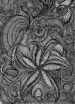 Flower, trippy black and white art, ink on paper, abstract W