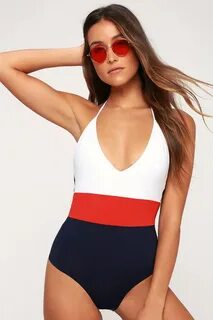 ANTHROPOLOGIE SAHA Stripe Red White Blue Swimsuit L the best