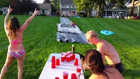 Slip n slide - flip cup Outdoor games adults, Backyard party